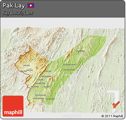 Physical 3D Map of Pak Lay, lighten