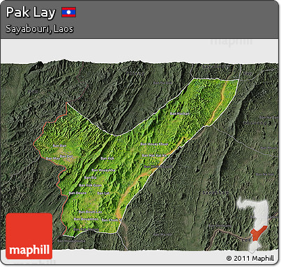 Satellite 3D Map of Pak Lay, darken, semi-desaturated
