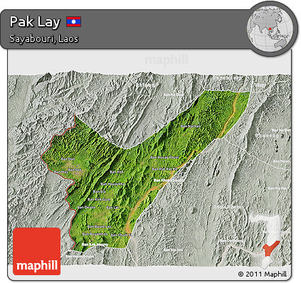 Satellite 3D Map of Pak Lay, lighten, semi-desaturated