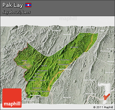 Satellite 3D Map of Pak Lay, lighten, semi-desaturated