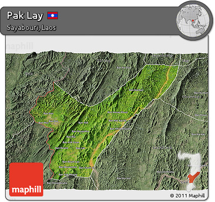 Satellite 3D Map of Pak Lay, semi-desaturated