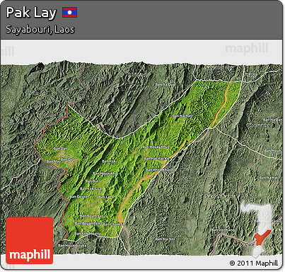 Satellite 3D Map of Pak Lay, semi-desaturated