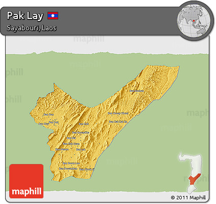 Savanna Style 3D Map of Pak Lay, single color outside