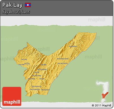 Savanna Style 3D Map of Pak Lay, single color outside