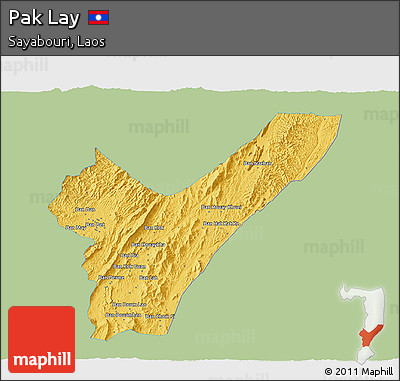 Savanna Style 3D Map of Pak Lay, single color outside