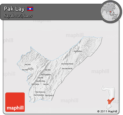 Silver Style 3D Map of Pak Lay, single color outside