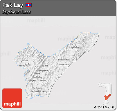 Silver Style 3D Map of Pak Lay, single color outside