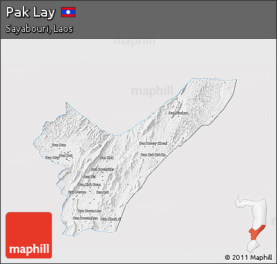 Silver Style 3D Map of Pak Lay, single color outside