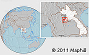 Gray Location Map of Pak Lay, highlighted country, highlighted parent region, hill shading