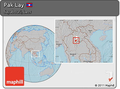 Gray Location Map of Pak Lay, highlighted parent region, within the entire country, hill shading