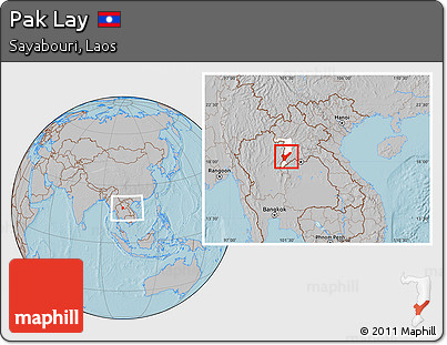 Gray Location Map of Pak Lay, highlighted parent region, within the entire country, hill shading