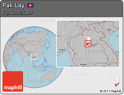 Gray Location Map of Pak Lay, highlighted parent region, hill shading