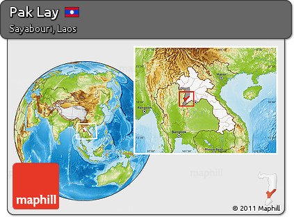 Physical Location Map of Pak Lay, highlighted country, highlighted parent region, within the entire country