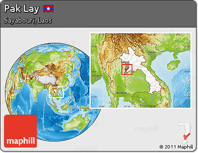 Physical Location Map of Pak Lay, highlighted country, highlighted parent region, within the entire country