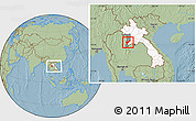 Savanna Style Location Map of Pak Lay, highlighted country, highlighted parent region, within the entire country, hill shading