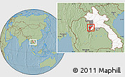 Savanna Style Location Map of Pak Lay, highlighted country, highlighted parent region, hill shading