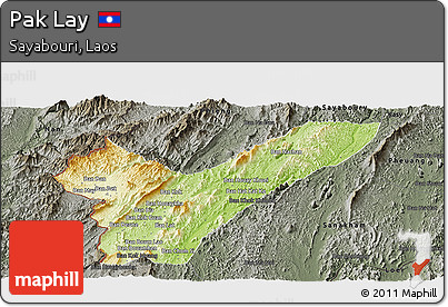 Physical Panoramic Map of Pak Lay, darken, semi-desaturated