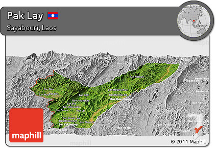 Satellite Panoramic Map of Pak Lay, lighten, desaturated