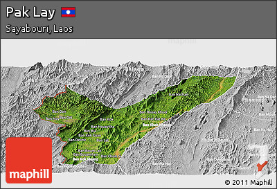 Satellite Panoramic Map of Pak Lay, lighten, desaturated