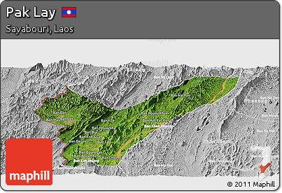 Satellite Panoramic Map of Pak Lay, lighten, desaturated