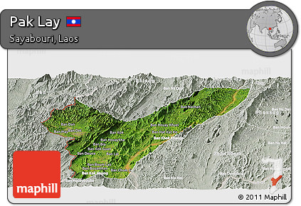 Satellite Panoramic Map of Pak Lay, lighten, semi-desaturated