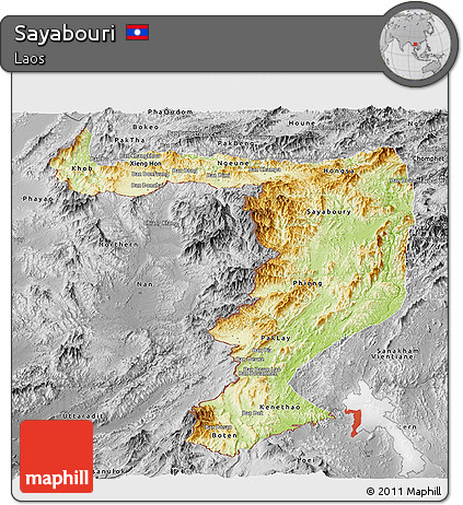 Physical Panoramic Map of Sayabouri, desaturated
