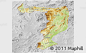 Physical Panoramic Map of Sayabouri, lighten, desaturated