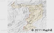 Shaded Relief Panoramic Map of Sayabouri, lighten, desaturated