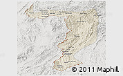 Shaded Relief Panoramic Map of Sayabouri, lighten, semi-desaturated