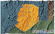 Political 3D Map of Phieng, darken, semi-desaturated