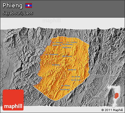 Political 3D Map of Phieng, desaturated