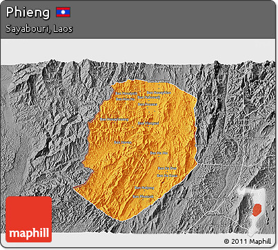 Political 3D Map of Phieng, desaturated