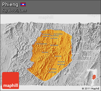 Political 3D Map of Phieng, lighten, desaturated