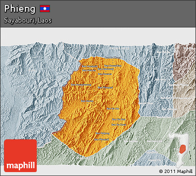 Political 3D Map of Phieng, lighten, semi-desaturated