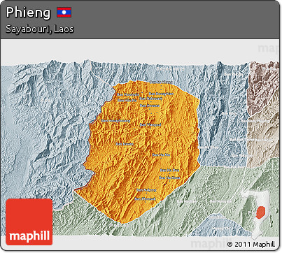 Political 3D Map of Phieng, lighten, semi-desaturated