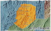 Political 3D Map of Phieng, semi-desaturated
