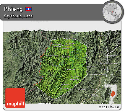 Satellite 3D Map of Phieng, semi-desaturated