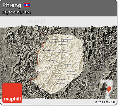 Shaded Relief 3D Map of Phieng, darken