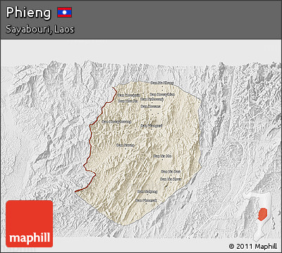 Shaded Relief 3D Map of Phieng, lighten, desaturated