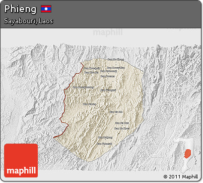 Shaded Relief 3D Map of Phieng, lighten, desaturated