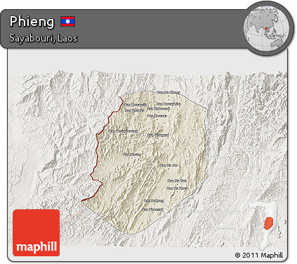 Shaded Relief 3D Map of Phieng, lighten
