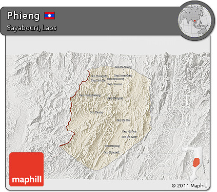 Shaded Relief 3D Map of Phieng, lighten, semi-desaturated