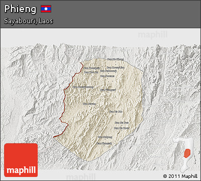 Shaded Relief 3D Map of Phieng, lighten, semi-desaturated