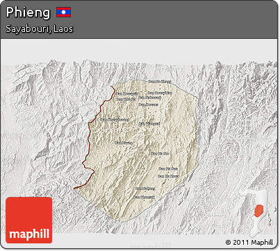 Shaded Relief 3D Map of Phieng, lighten, semi-desaturated