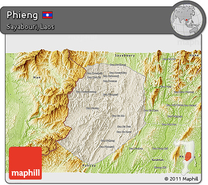 Shaded Relief 3D Map of Phieng, physical outside