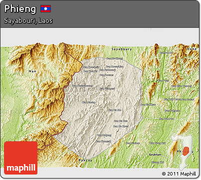 Shaded Relief 3D Map of Phieng, physical outside