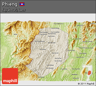 Shaded Relief 3D Map of Phieng, physical outside