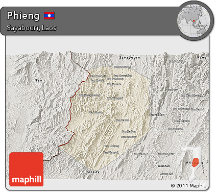 Shaded Relief 3D Map of Phieng, semi-desaturated