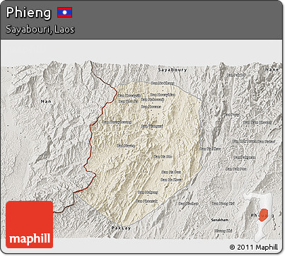 Shaded Relief 3D Map of Phieng, semi-desaturated