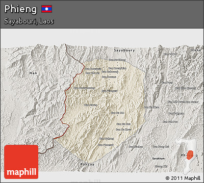Shaded Relief 3D Map of Phieng, semi-desaturated